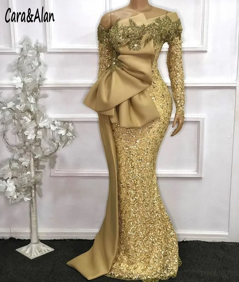 Vestidos de fiesta золотые вечерние платья русалки с длинными рукавами кружевное платье