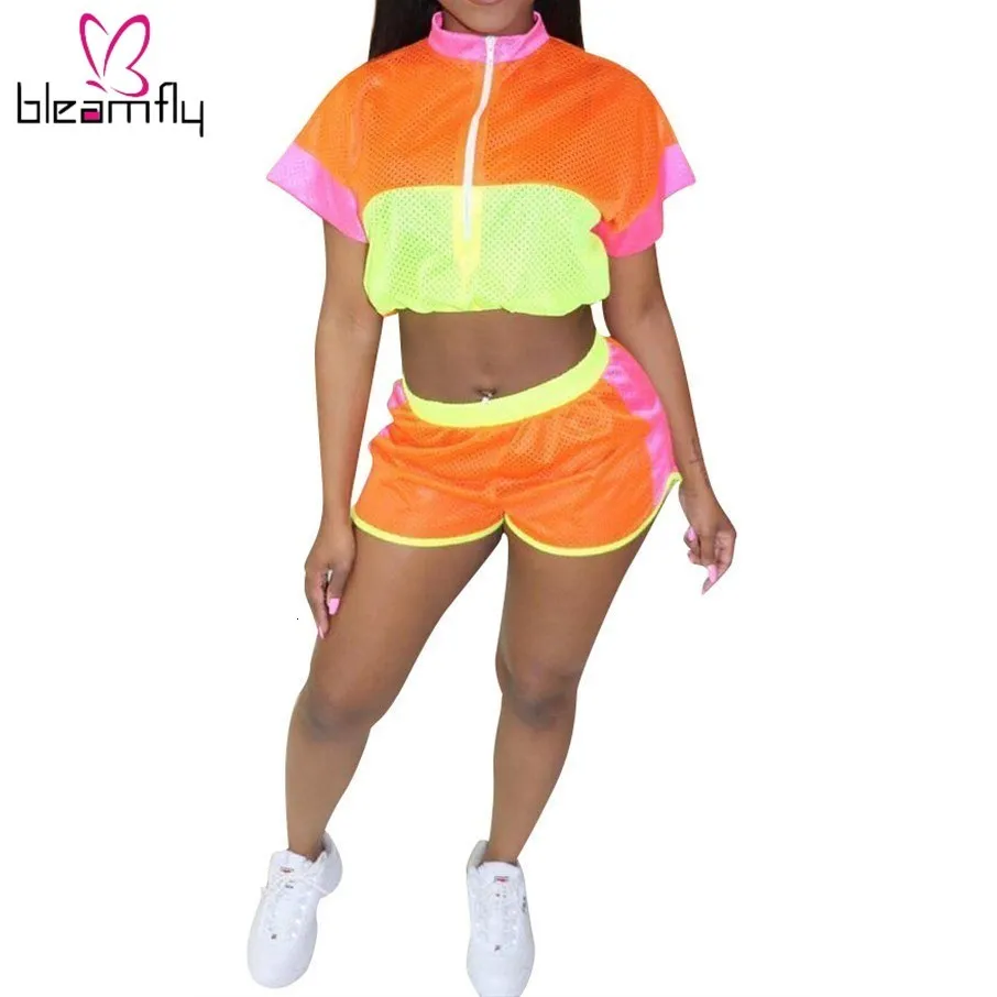 Сетчатая прозрачная Женский комплект 2 шт. с отложным воротником короткий рукав