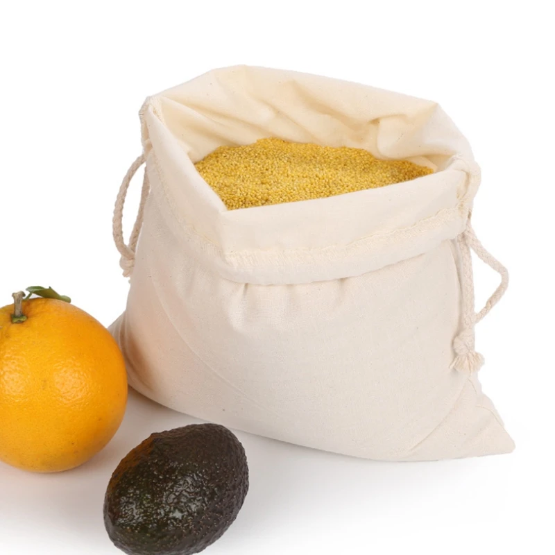 Набор из 6 Хлопковый мешок с двойной кулиской для рисовой муки сумка покупок