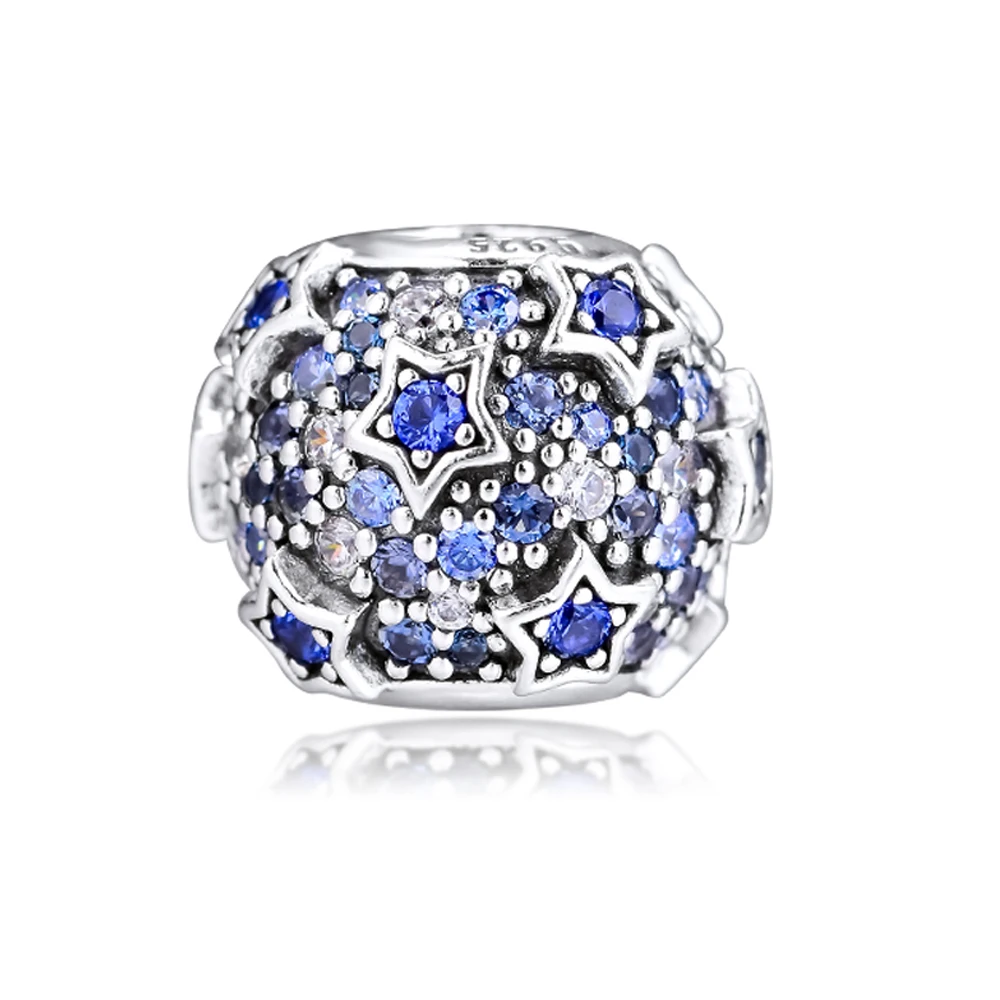 QANDOCCI 925 Sterling Silver Original Bead Elevated Stars Pave Charms Fits Pandora Bracelets Beads for Jewelry Making | Украшения и