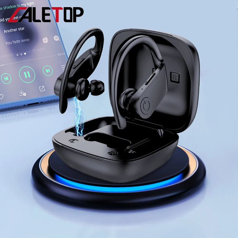 Спортивные наушники CALETOP TWS Bluetooth 5 0 Hi Fi басовые с крючком светодиодный дисплей