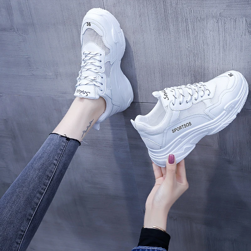

Chunky Pink Sneakers 2021 Women Female Fashion Sneakers Basket Femme Dad Platform Breathable Mesh White Blue Sneakers For Summer