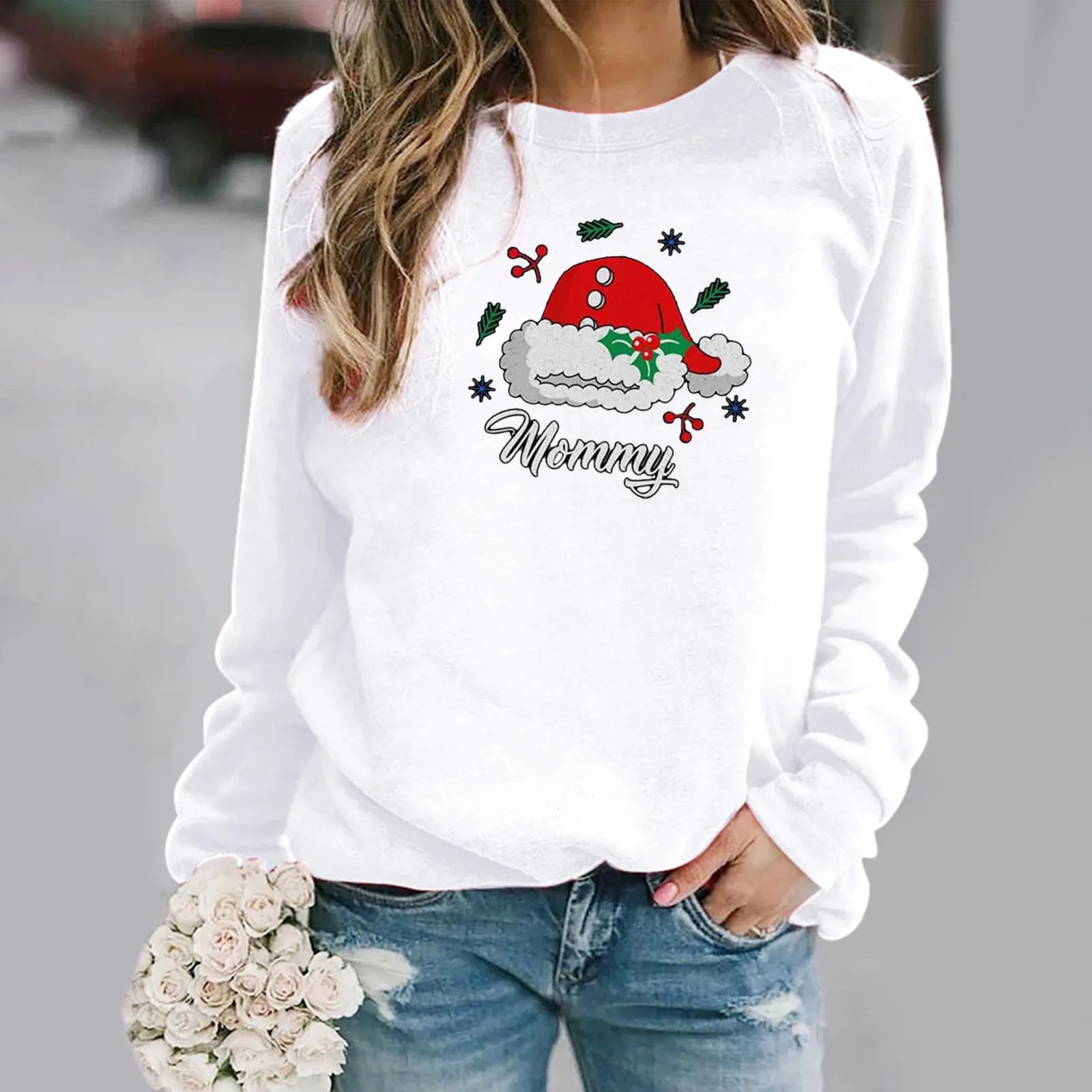 

2020 Women's Blouse Christmas Print O Neck Tee Shirt Long Sleeve Casual Blouse Top Women's Clothing Top Female
