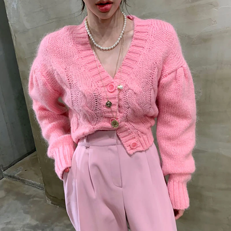 Женская трикотажная кофта с V-образным вырезом и длинным рукавом |