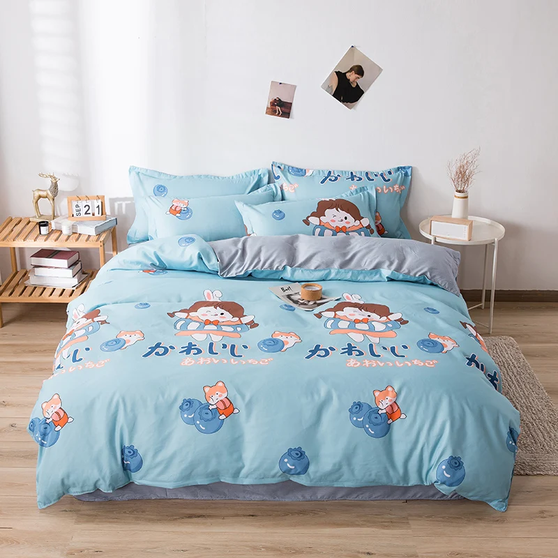 

2021 Pastoral Blue Kawaii Girl Printed Bed Cover Set Kid Duvet Cover Adult Child Bed Sheets And Pillowcases Bedding Set Luxury