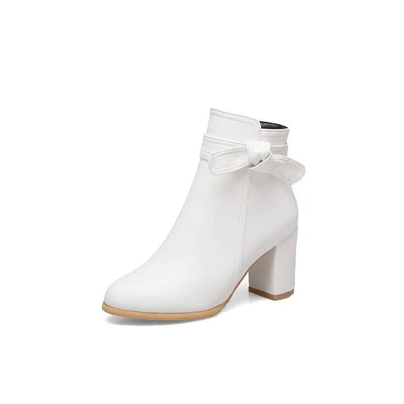 Большой Размеры 1 мадам грубый каблук полусапожки Чистый цвет бантом