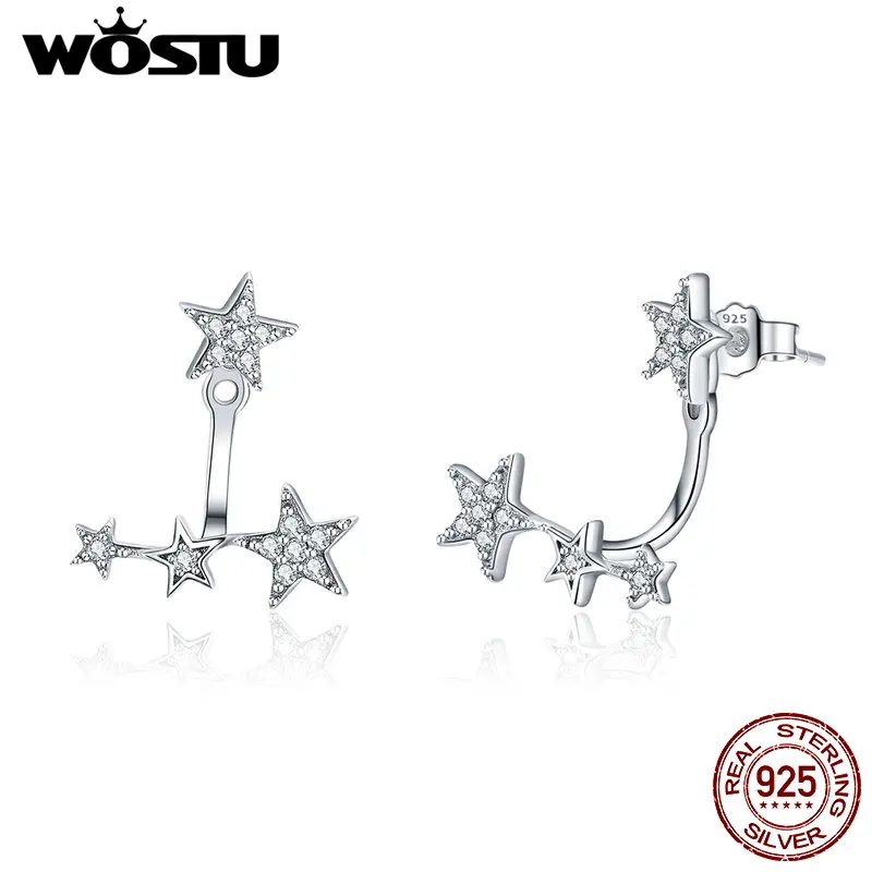 Женские блестящие серьги гвоздики WOSTU Серебристые с 925 пробы и фианитами изящные