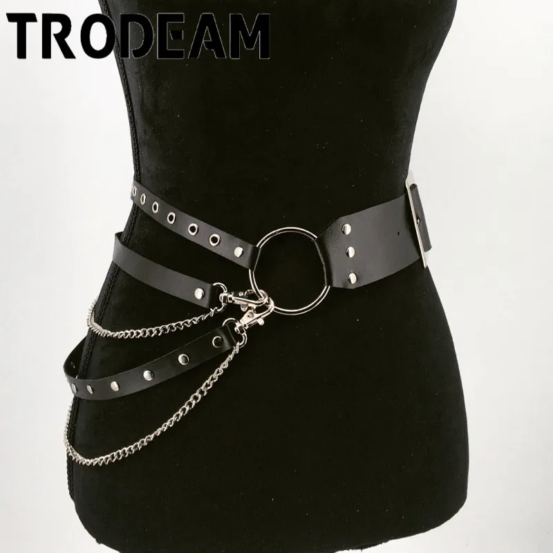 TRODEAM Leather Harness Belts For Women Sexy Chain Belts Stocking Waist Band Sexy Lingerie Female Harness Leg Straps Suspenders