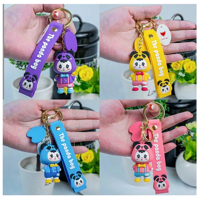 

Cartoon Panda Boy Keychain Bag Decoration Pendant Car Key Ring Women Men Jewelry Gift