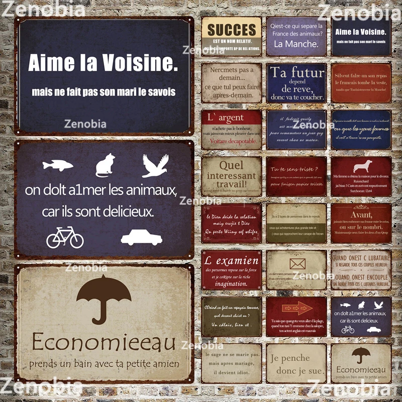 

Zenobia Tin Sign Humorous French Vintage Metal Plate Funny Tin Poster Home Decoration for Living Room Bedroom Man Cave Art Decor