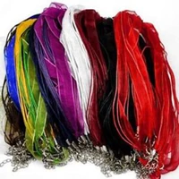 10strands mixed silk organza ribbon necklace waxing satin strap cord chain choker jewelry making findings lobster clasp necklace