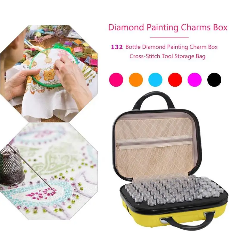 

132 Bottles Diamond Painting Storage Box Bead Container Embroidery Handbag Zipper Diamond Painting Case