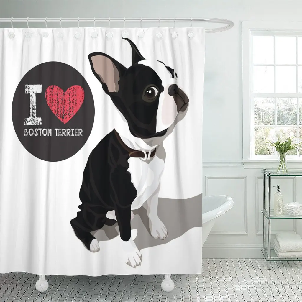 

Cute Closeup Portrait of The Domestic Dog Boston Terrier Shower Curtains Waterproof Polyester Fabric 72 x 78 inches with Hooks