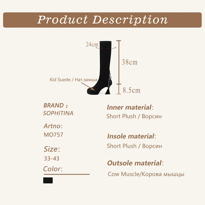 

SOPHITINA Fashion Women Boots Handmade Strange Style Round Toe Knee-High Zipper Slip-On Boots Platform Non-slip TPR Shoes MO757