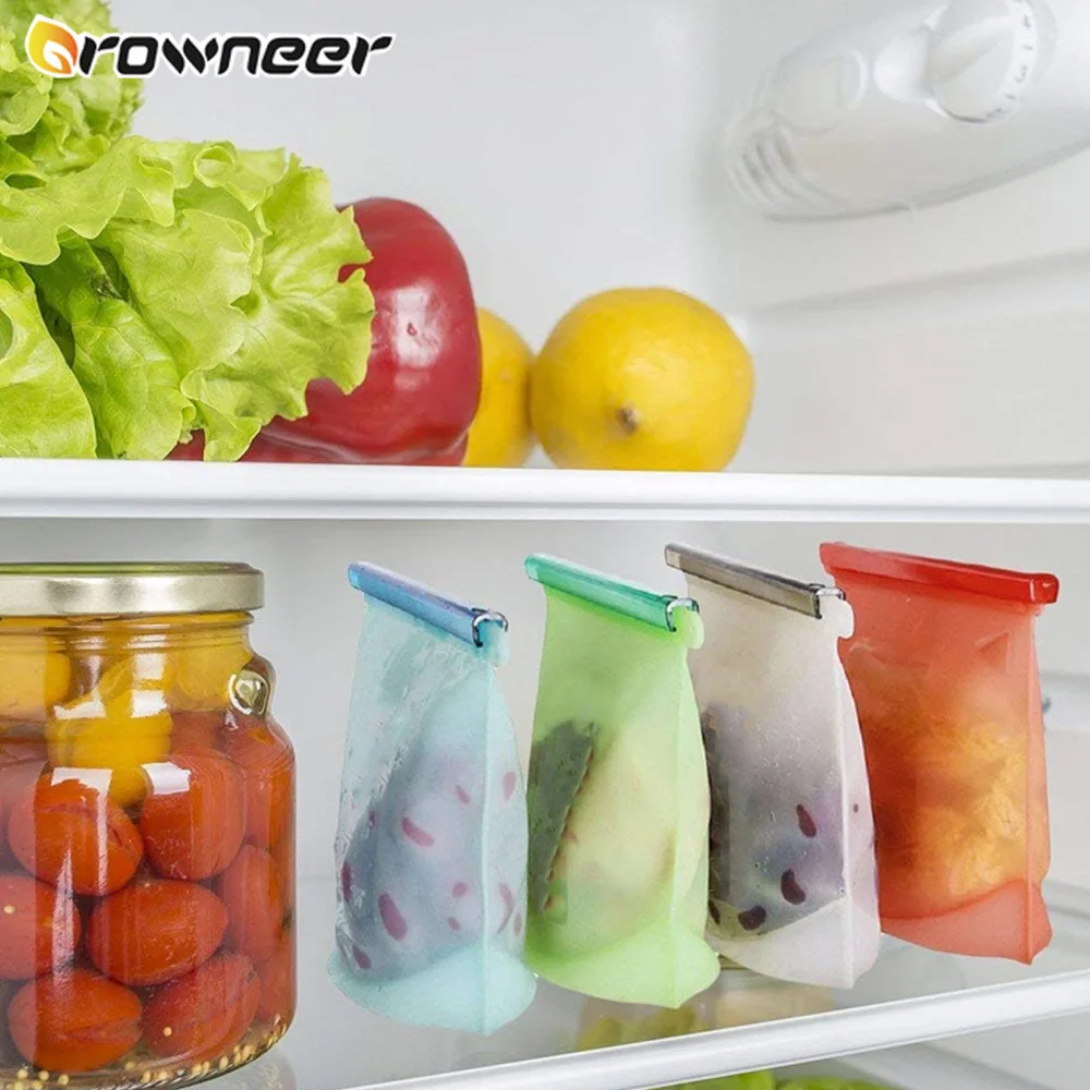 

4Pcs 1000/1500 Ml Silicone Food Bag Reusable Leak Proof Ziplock Bag Multiple Purposes Heat Freezer Resistant Preservation Bags