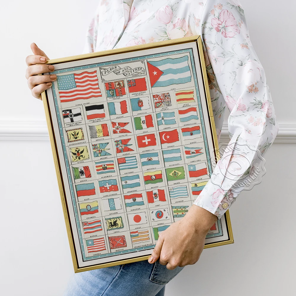 

World Nations Flag Poster, Canvas Painting Wall Art Vintage Poster Educational Decor Gift, Vibrantly Colored Flag Country Poster