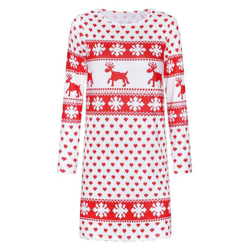 Женская одежда зимнее рождественское платье для девочек с круглым вырезом и