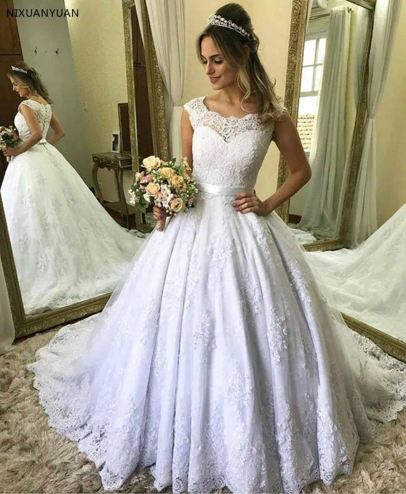 Vestido De Novia винтажное кружевное свадебное платье с аппликацией и бантом со шлейфом