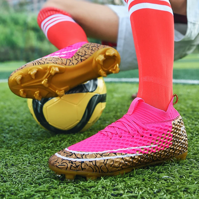 

2021 new couple professional training long nails short nails high top football shoes non-slip wear-resistant football shoes