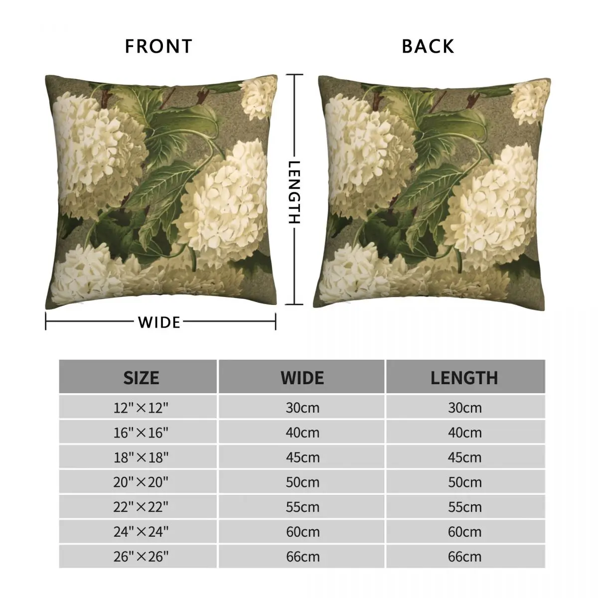 Викторианская белая Гортензия цветочный квадратный чехол для подушки