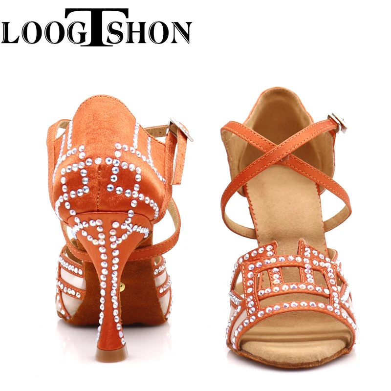 LOOGTSHON  New Dance Shoes Latin Party Wedding Dance Shoes Ballroom Women Dance Shoes Rhinestone Gold Silver Black Glitter