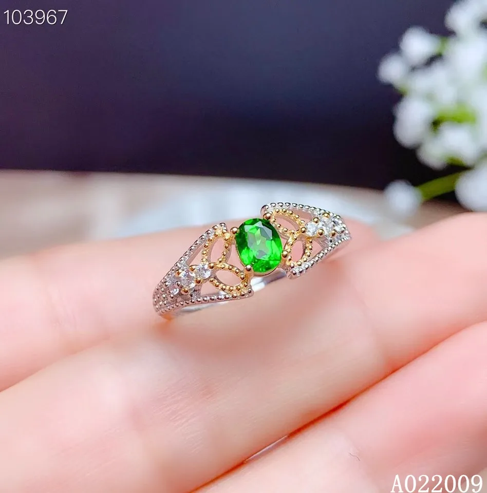 

KJJEAXCMY fine jewelry 925 sterling silver inlaid natural diopside new ring classic girl's ring support test