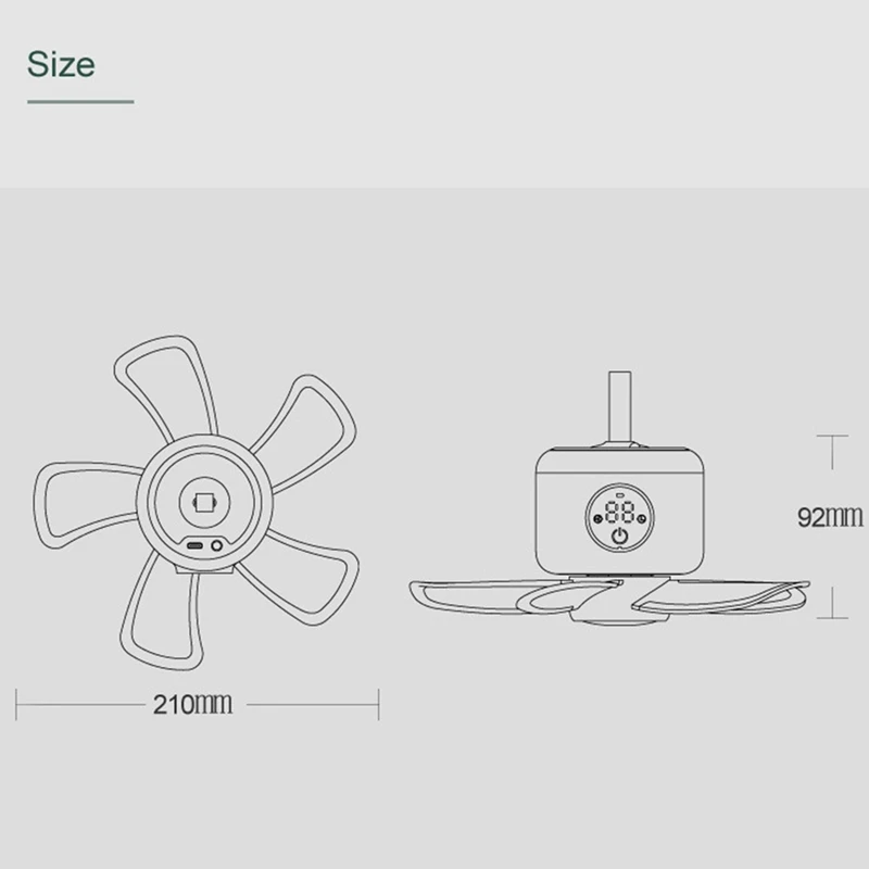 

USB Rechargeable Remote Control Timing Camping Fan 4 Gears Tent Ceiling Fan with LED Lamp for Home Outdoor Bed