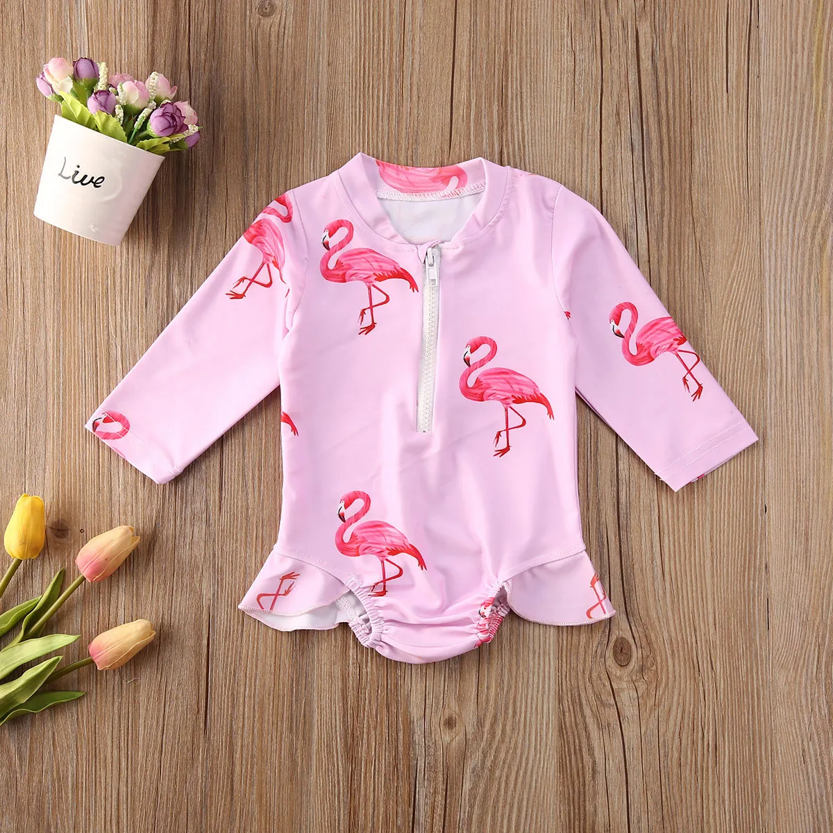 

1-6Y Kids Leopard Print Swimwear Long Sleeve Zipper Tankini Sun Protection Beachwear Summer Children Girls Swimsuit