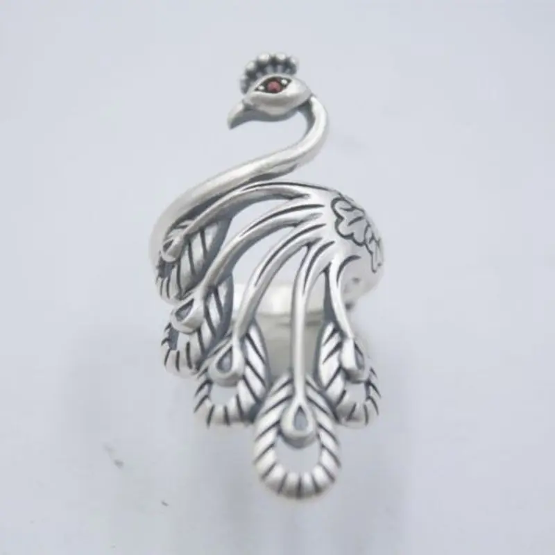 

Новые однотонные чистый S925 стерлингового серебра браслета Для женщин фигура павлина кольцо 38 мм регулируемый