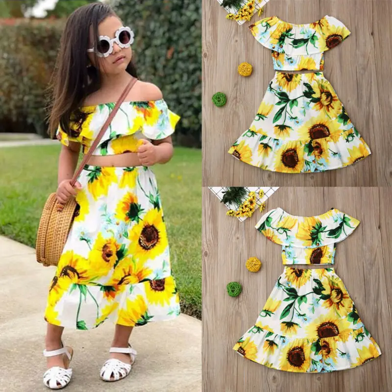 2 шт. однотонный укороченный топ с открытыми плечами и длинная юбка цветочным