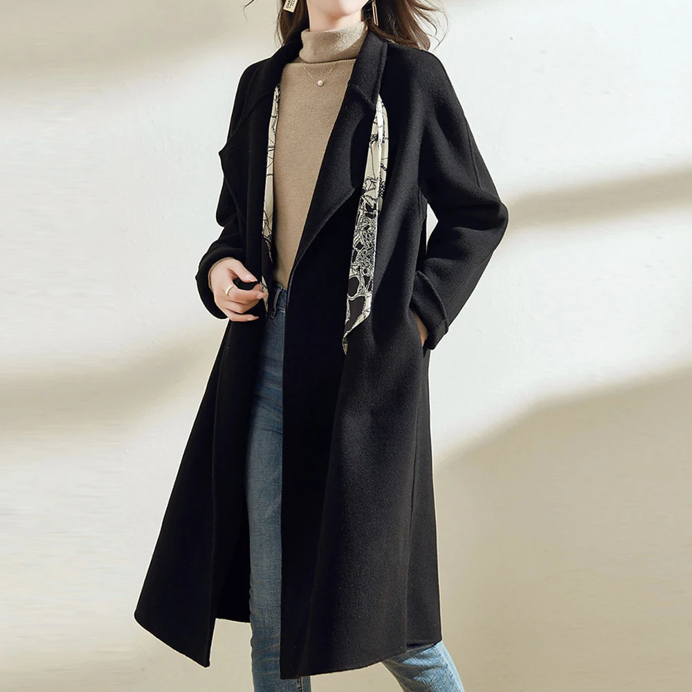 

Модное женское кашемировое пальто, однотонный Повседневный Кардиган с длинным рукавом, теплый осенне-зимний жакет с лацканами для женщин, ж...