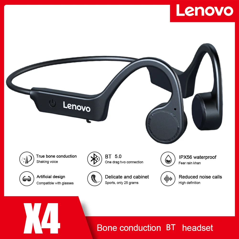

Беспроводные наушники Lenovo X4/X3/QE03 с костной проводимостью, Bluetooth наушники с ушным крючком, спортивная водонепроницаемая гарнитура с шейным о...