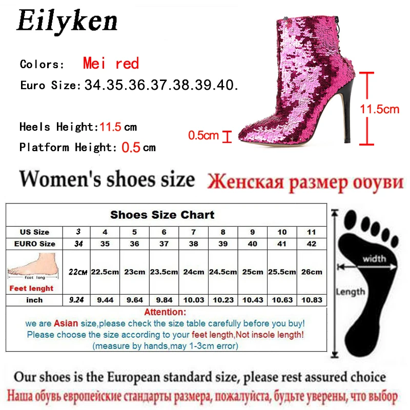Eilyken/ботильоны с блестками; женские ботинки на высоком каблуке; обувь с острым носком; Женская шикарная Свадебная обувь; женская зимняя обувь