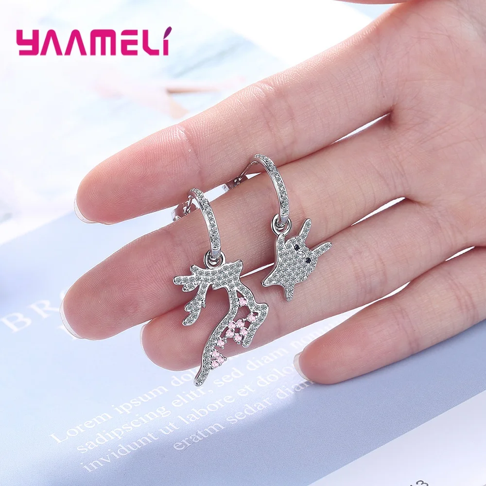 

Hot Sale Genuine 925 Sterling Silver CZ Big Rabbit Animal Dangle Earrings for Women Fashion Sterling