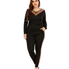 Женский спортивный костюм, леопардовая рубашка и брюки с карманами, повседневный комплект одежды, D30, размера плюс