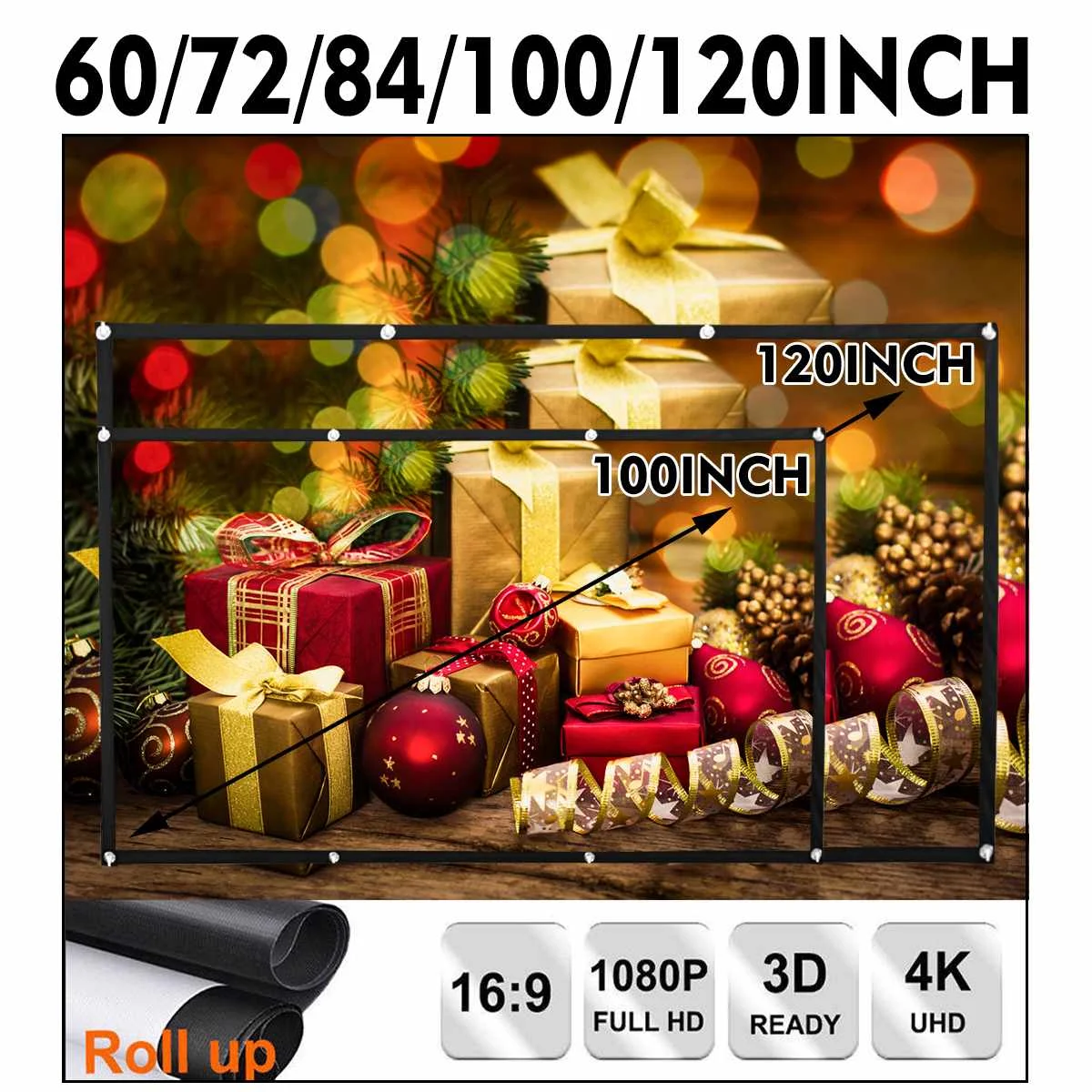 60/72/84/100/120 дюймов HD 1080P складной проектор Экран полный портативный домашний кинотеатр 3D открытый Кино проекции Экран из плотной ткани