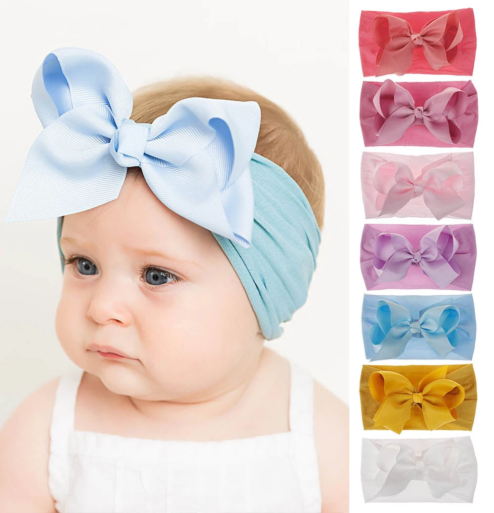 Newborn Ribbon Bow with Nylon headband Soft Girls Headwrap Enfant Bunny head wraps Infant Top knot headbands Bebes Hair bows | Мать и