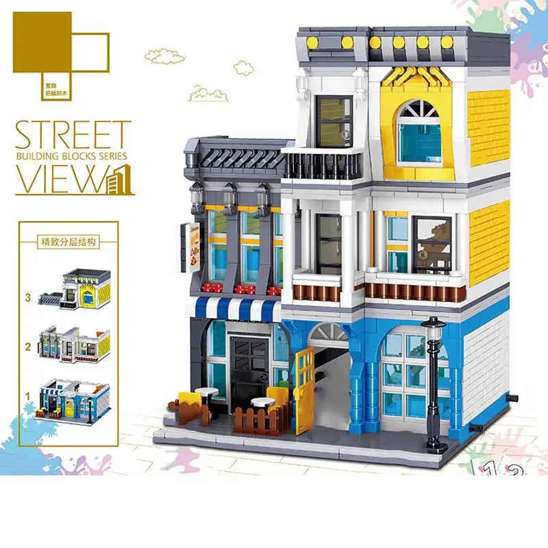 Lepining Street View серия летний кофейный набор Магазин с 10182 конструкторами сборка