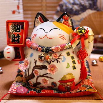 8 Inch Ceramic Lucky Cat Piggy Bank Sakura Cat Home Decoration Gift