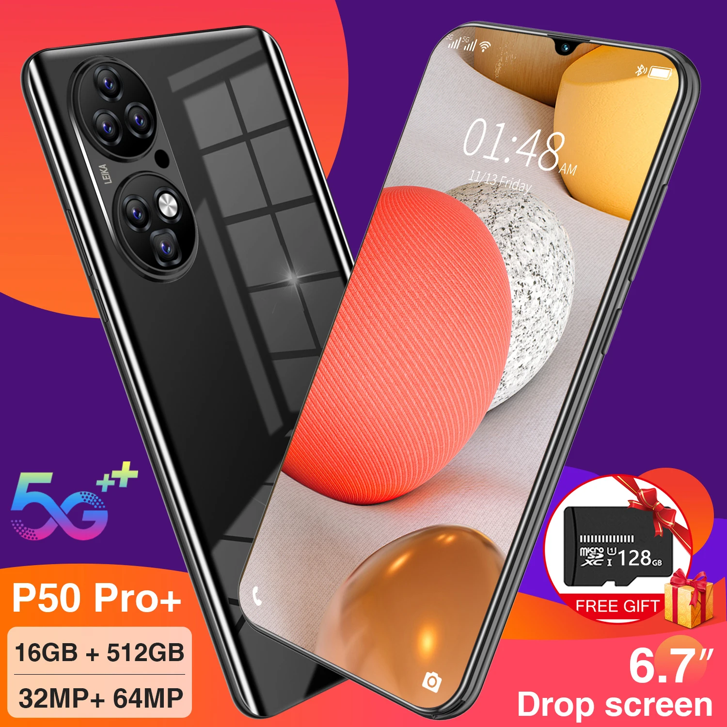 

HUAWE P50 Pro+ 5G Global Version Android11.0 16GB 512GB 6.7 '' MTK6893 5600mAh Dual Sim New Mobile Phone HD Screen 5G Smartphone
