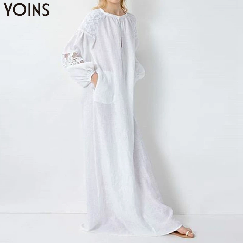 YOINS 2020 Летнее Длинное Платье рубашка женское богемное пляжное кружевное платье с