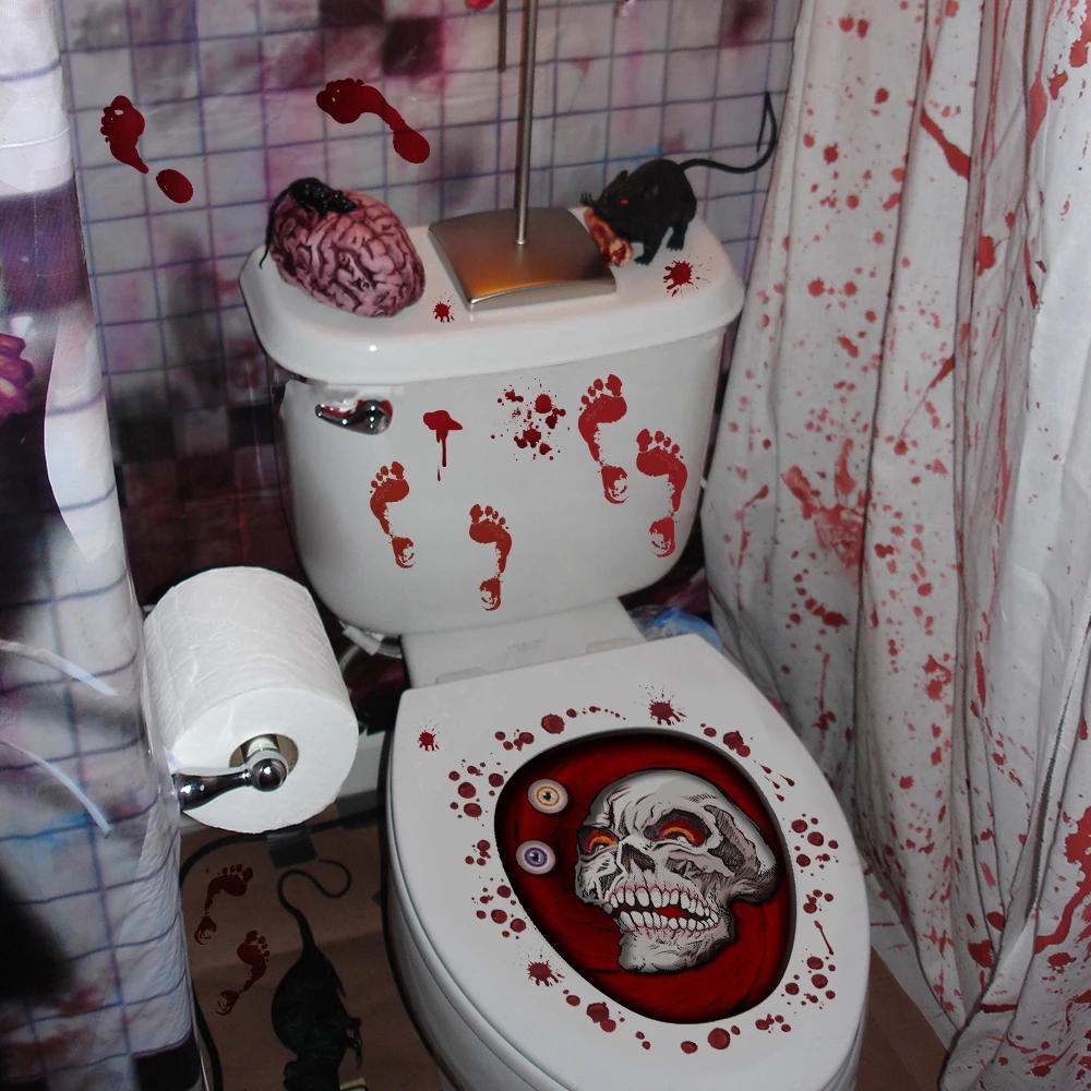 

Horror Red Eye Skull Toilet Glass Window Sticker Home Decor Removable Halloween Living Room Classroom Decoration Wallpaper