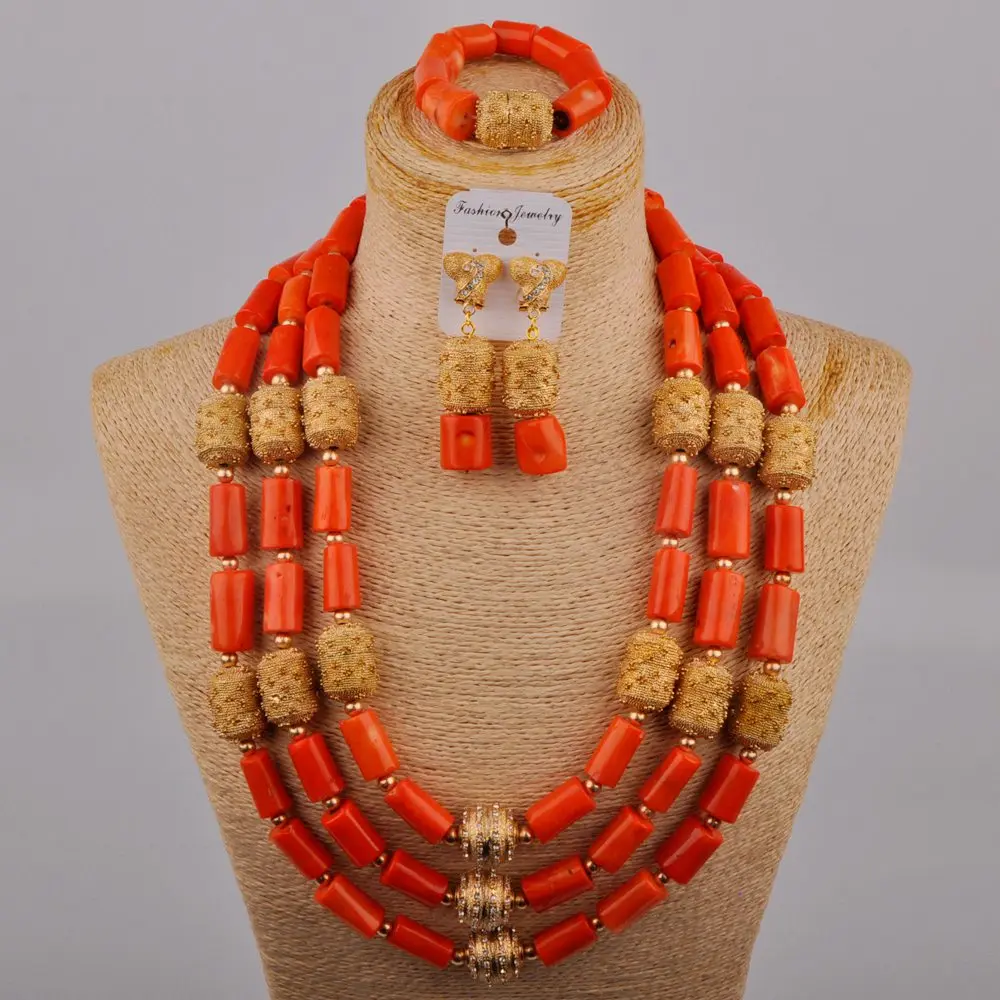 Оранжевые коралловые бусы наборы свадебных ювелирных изделий 24 дюйма длинное