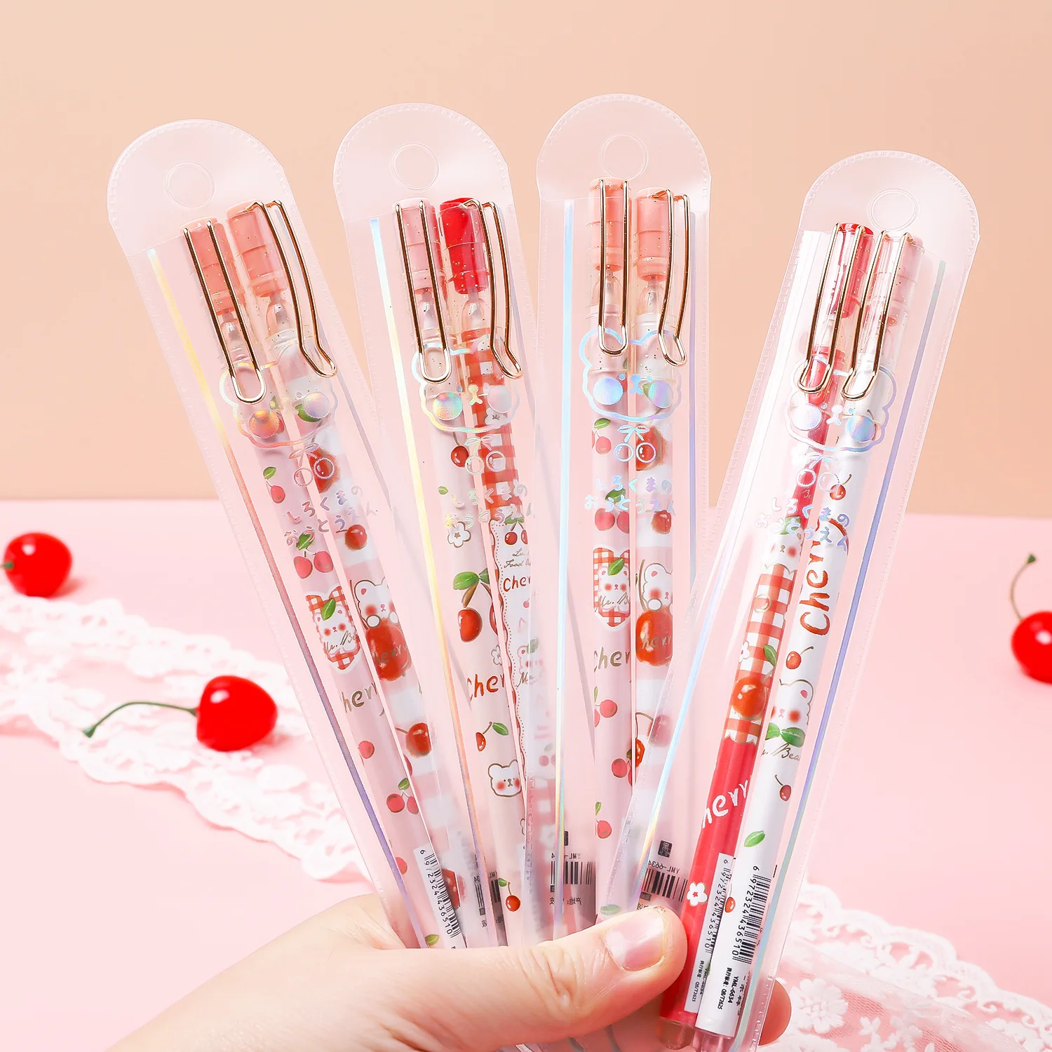 2 шт./пара вишня мишки с черными чернилами гелевая ручка письменные