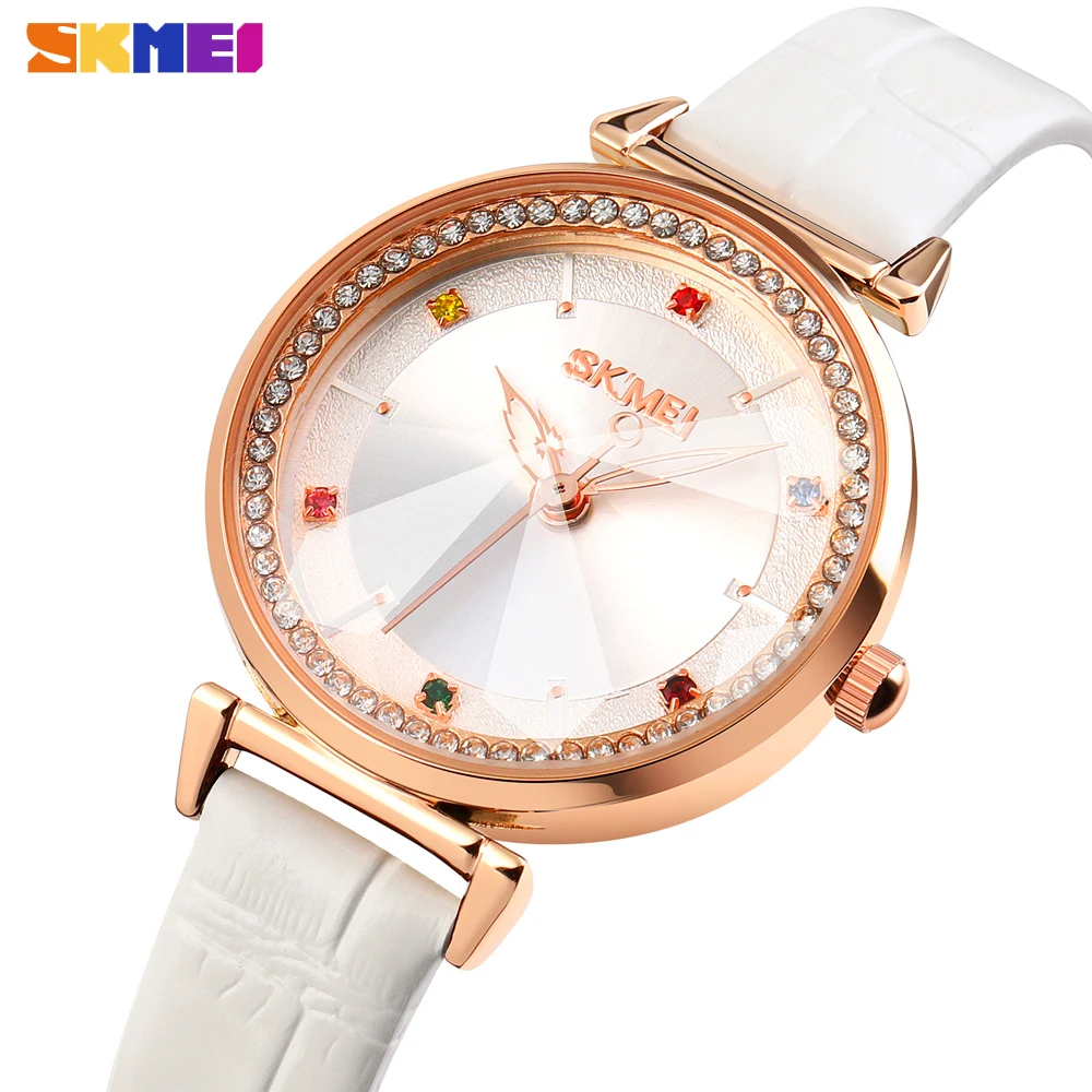 

SKMEI Fashion Vintage Women Quartz Watch Luxury With Diamond Ladies Clock Waterproof Leather Wristwatch Gift Relogio Feminino
