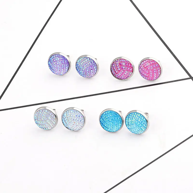 4 пары модных сережек из нержавеющей стали Druzy/Drusy для ушей AB Rainbow круглые с