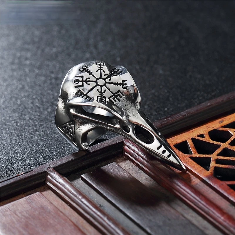Ретро кольцо Odin череп ворона серебряный цвет нержавеющая сталь хип-хоп бойфренд