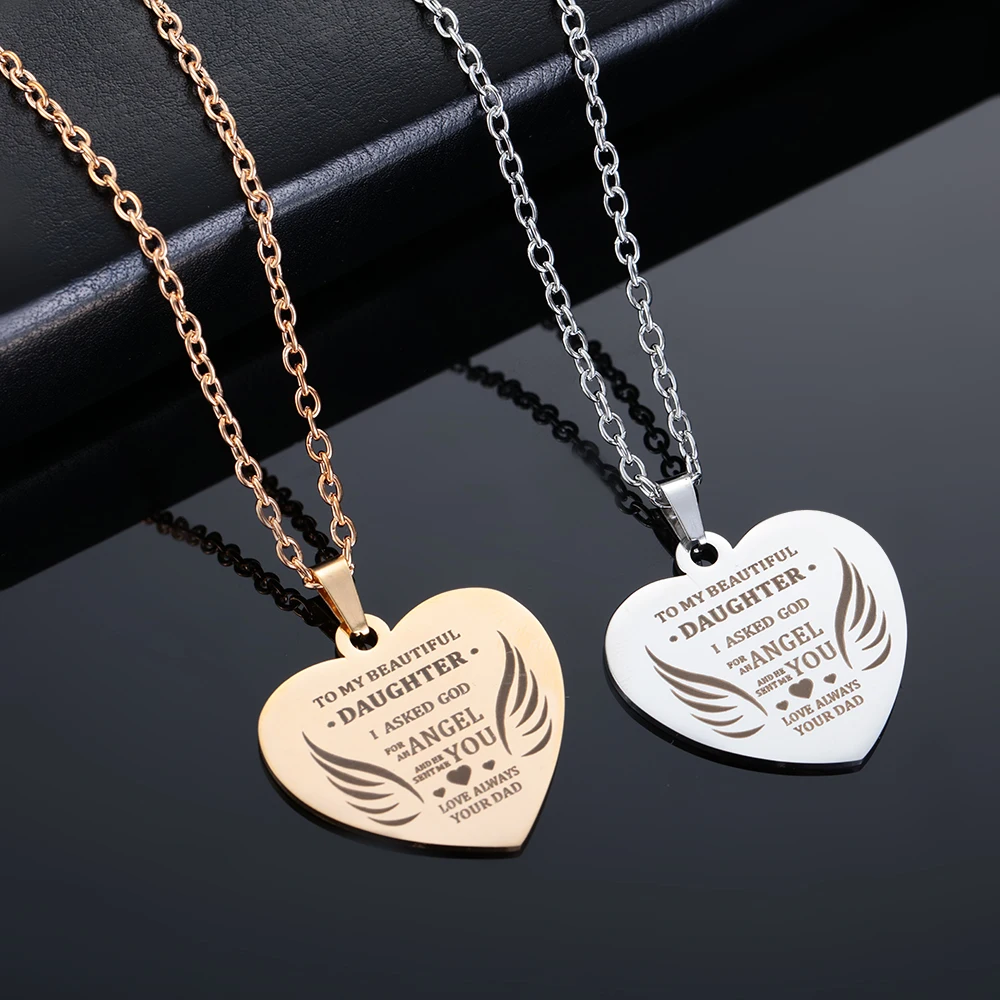 1 шт. ожерелья в форме сердца для женщин из нержавеющей стали гравированное