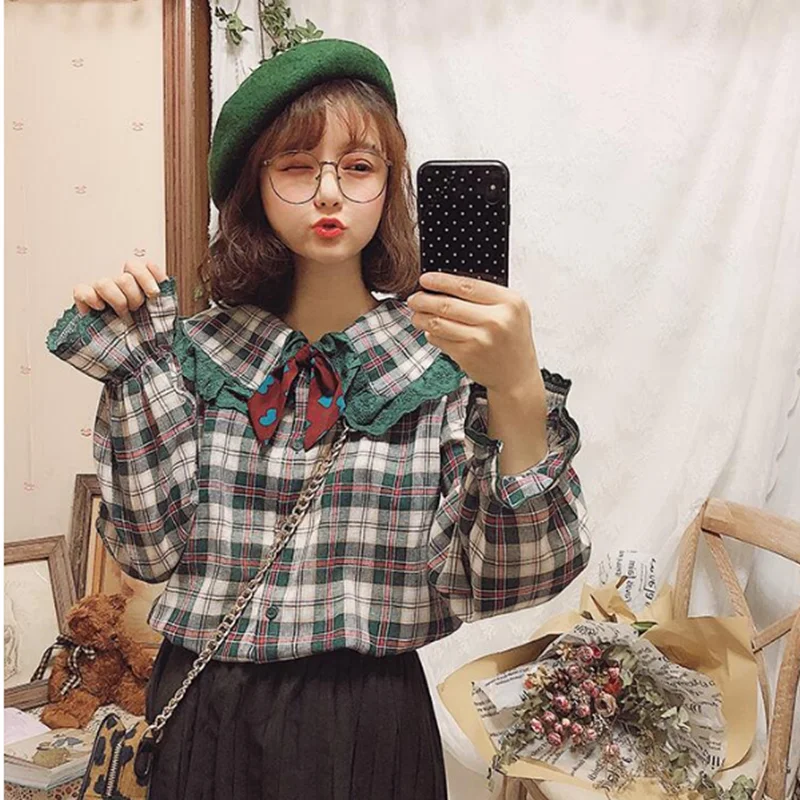 

kawaii girl sweet lolita shirt vintage lace lattice victorian shirt large lapel loose retro gothic lolita top cos loli top