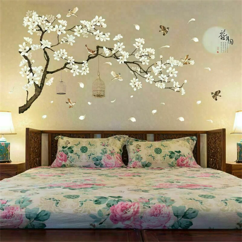 

2PCS SET Cherry Blossom Decals Mural Decor Blossom Birds Tree Branch Wall Art Sticker DIY 60x90cm